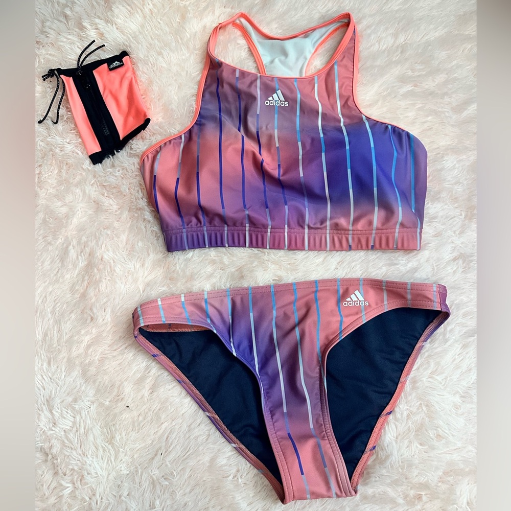 💕 Adidas Pink and Purple Striped Bikini Set - Picture 2 of 2